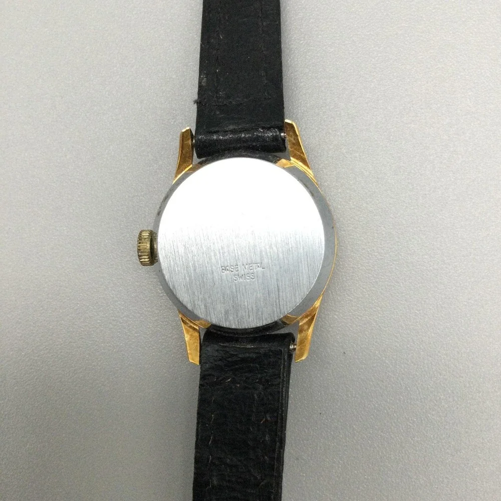 Vintage Manson Womens Watch 25mm White Dial Gold Tone Manual Swiss Leather Band